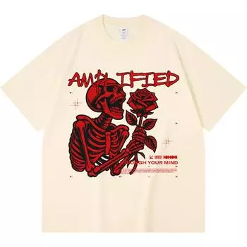 Футболка из 100% хлопка плотностью 230 г/м2 с усиленным принтом скелета, забавная футболка из чесаного хлопка в стиле Харадзюку XS абрикосовый