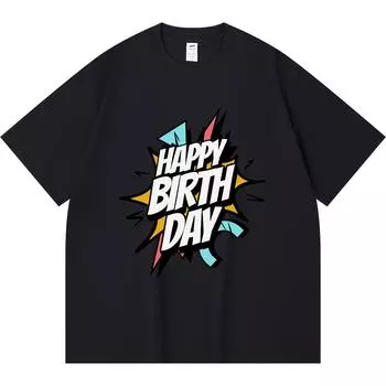 Футболка из 100% хлопка плотностью 230 г/м2 в стиле ретро с надписью «С днем рождения!» Футболки с принтом Смешная футболка из чесаного хлопка в стиле Харадзюку XS абрикосовый