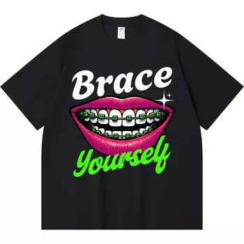 Футболка из 100% хлопка плотностью 230 г/м2 с принтом подтяжек и рта у девушки, забавная футболка из чесаного хлопка в стиле Харадзюку XS абрикосовый