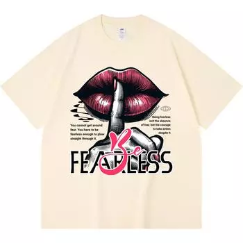 Футболка из 100% хлопка плотностью 230 г/м2 с принтом Be Fearless, забавная футболка из чесаного хлопка в стиле Харадзюку XS абрикосовый
