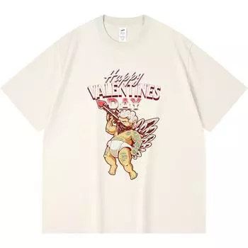 Футболка из 100% хлопка плотностью 230 г/м2 с принтом «Счастливый день святого Валентина» в стиле панк-купидона, забавная футболка из чесаного хлопка в стиле Харадзюку XS абрикосовый