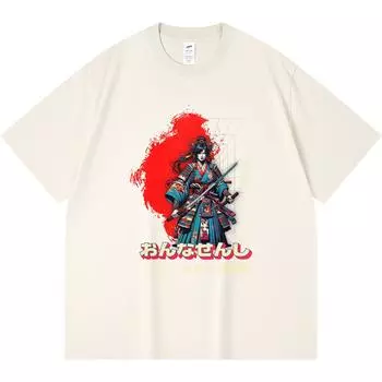 Футболка из 100% хлопка плотностью 230 г/м2 с принтом «Женский воин Онна Сэнши» Футболки в смешном стиле Харадзюку Футболка из чесаного хлопка XS абрикосовый