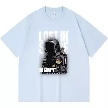 Футболка из 100% хлопка плотностью 230 г/м2 с принтом «Затерянные в космосе» Футболка из чесаного хлопка в смешном стиле Харадзюку XS абрикосовый