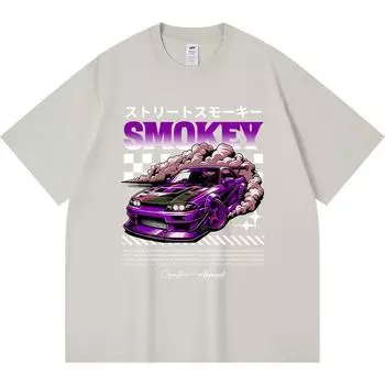Футболка из 100% хлопка плотностью 230 г/м2 с принтом Smokey Drift Streetwear, футболки с забавным принтом в стиле Харадзюку из чесаного хлопка XS абрикосовый