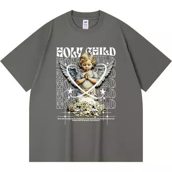 Футболка из 100% хлопка плотностью 230 г/м2 с принтом Holy Child, забавная футболка из чесаного хлопка в стиле Харадзюку XS абрикосовый