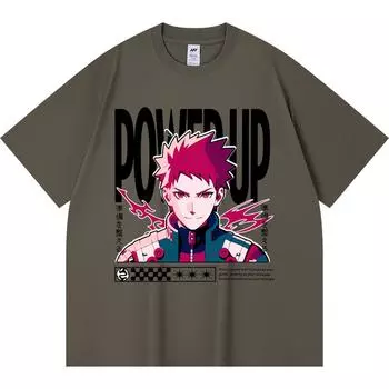 Футболка из 100% хлопка плотностью 230 г/м2 с принтом аниме Power Up, забавная футболка из чесаного хлопка в стиле Харадзюку XS абрикосовый