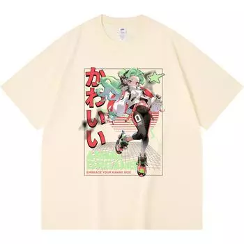 Футболка из 100% хлопка плотностью 230 г/м2 с принтом «Мечты в стиле аниме» Футболка из чесаного хлопка в смешном стиле Харадзюку XS абрикосовый