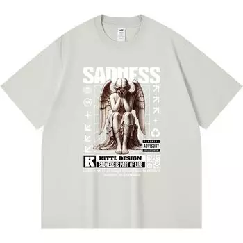 Футболка из 100% хлопка плотностью 230 г/м2 с принтом «Грусть — часть жизни» Футболки с забавным принтом в стиле Харадзюку из чесаного хлопка XS абрикосовый