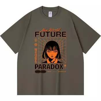 Футболка из 100% хлопка плотностью 230 г/м2 с принтом New World Future, забавная футболка из чесаного хлопка в стиле Харадзюку XS абрикосовый