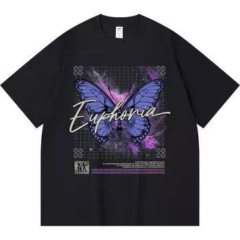 Футболка из 100% хлопка плотностью 230 г/м2 с графическим принтом в виде бабочек, забавная футболка из чесаного хлопка в стиле Харадзюку XS абрикосовый