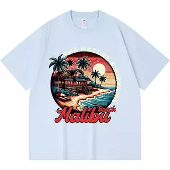 Футболка из 100% хлопка плотностью 230 г/м2 с принтом Malibu Beach The Natures Nirvana, футболка из чесаного хлопка в забавном стиле Harajuku XS абрикосовый