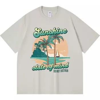 Футболка из 100% хлопка плотностью 230 г/м2 с принтом Sunshine State of Mind в винтажном пляжном стиле, забавная футболка из чесаного хлопка в стиле Харадзюку XS абрикосовый