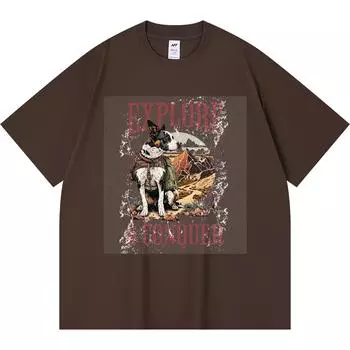 Футболка из 100% хлопка плотностью 230 г/м2 с принтом Explore & Conquer, забавная футболка из чесаного хлопка в стиле Харадзюку XS абрикосовый