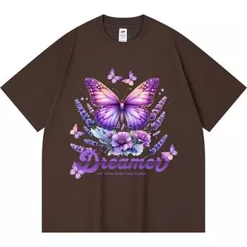 Футболка из 100% хлопка плотностью 230 г/м2, элегантная, с принтом фиолетовой бабочки, лаванды, мечтателя, забавная футболка из чесаного хлопка в стиле Харадзюку XS абрикосовый