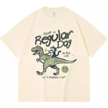 Футболка из 100% хлопка плотностью 230 г/м2 с принтом крутого кота, забавная футболка из чесаного хлопка в стиле Харадзюку XS абрикосовый