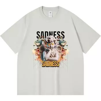 Футболка из 100% хлопка плотностью 230 г/м2 с принтом «Печалька будущего» Футболка из чесаного хлопка в стиле Харадзюку XS абрикосовый