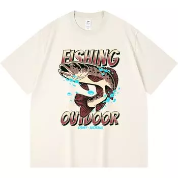 Футболка из 100% хлопка плотностью 230 г/м2 с принтом «Рыбалка на открытом воздухе в Сиднее, Австралия», «Приключения в стиле Харадзюку», футболка из чесаного хлопка XS абрикосовый
