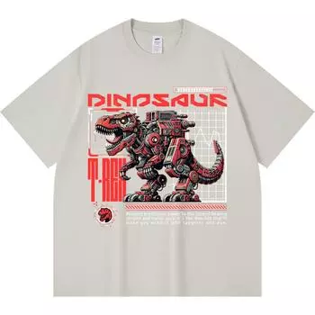 Футболка из 100% хлопка плотностью 230 г/м2 с принтом доисторического динозавра T-Rex Roar Robot, научно-фантастические футболки с забавным принтом в стиле Харадзюку из чесаного хлопка XS абрикосовый