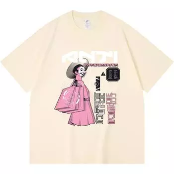 Футболка из 100% хлопка плотностью 230 г/м2 с футуристическим принтом в стиле Харадзюку, футболка из чесаного хлопка XS абрикосовый