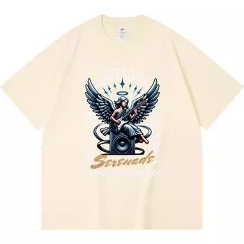 Футболка из 100% хлопка плотностью 230 г/м2 с принтом ангела-музыканта, забавная футболка из чесаного хлопка в стиле Харадзюку XS абрикосовый