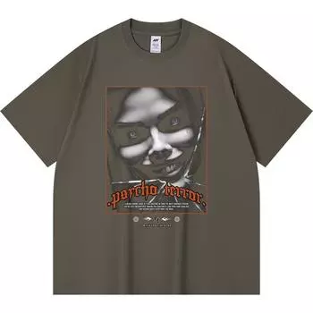 Футболка из 100% хлопка плотностью 230 г/м2 с принтом Psycho Terror, забавная футболка из чесаного хлопка в стиле Харадзюку XS абрикосовый