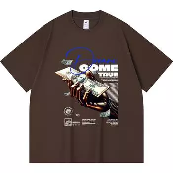 Футболка из 100% хлопка плотностью 230 г/м2 с принтом Dream Come True, футболки с забавным принтом в стиле Харадзюку из чесаного хлопка XS абрикосовый