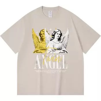 Футболка из 100% хлопка плотностью 230 г/м2 с принтом «Twin Angel», забавная футболка из чесаного хлопка в стиле Харадзюку XS абрикосовый