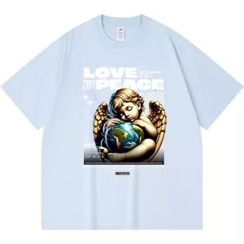 Футболка из 100% хлопка плотностью 230 г/м2 с принтом «Любовь и мир» в смешном стиле Харадзюку, футболка из чесаного хлопка XS абрикосовый