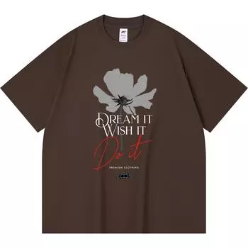 Футболка из 100% хлопка плотностью 230 г/м2 с надписями «Dream it Wish it Do it» в уличном стиле с надписями «Cats Print Tees» в стиле «Харадзюку» из чесаного хлопка XS абрикосовый