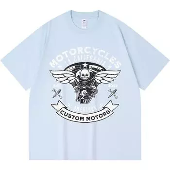 Футболка из 100% хлопка плотностью 230 г/м2 с принтом MOTORCYCLES CUSTOM MOTORS Футболки с забавным принтом в стиле Харадзюку из чесаного хлопка XS абрикосовый