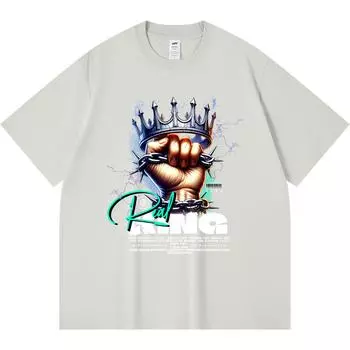 Футболка из 100% хлопка плотностью 230 г/м2, футболки с принтом «Настоящий король», забавная футболка из чесаного хлопка в стиле Харадзюку XS абрикосовый