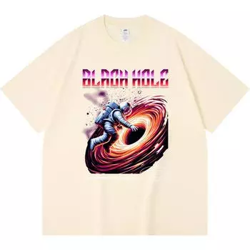 Футболка из 100% хлопка плотностью 230 г/м2 с принтом «Астронавт отправляется в черную дыру» Футболки с забавным принтом в стиле Харадзюку из чесаного хлопка XS абрикосовый