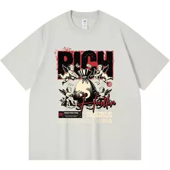 Футболка из 100% хлопка плотностью 230 г/м2, футболки с принтом Rich Hustler, забавная футболка из чесаного хлопка в стиле Харадзюку XS абрикосовый