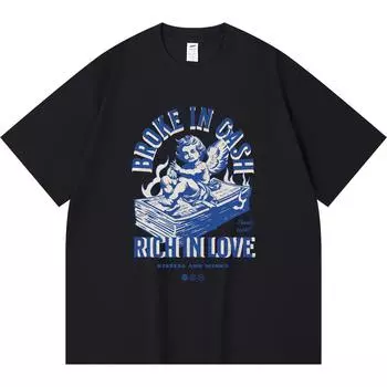 Футболка из 100% хлопка плотностью 230 г/м2 с принтом Broke In Cash Rich In Love, забавная футболка из чесаного хлопка в стиле Харадзюку XS абрикосовый