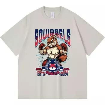 Футболка из 100% хлопка плотностью 230 г/м2 с изображением белки, чемпиона по боксу, нокаута, орехового удара, спортивного принта, футболки в стиле Харадзюку из чесаного хлопка XS абрикосовый