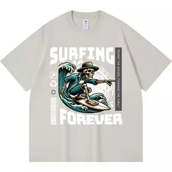 Футболка из 100% хлопка плотностью 230 г/м2 с принтом Surfing forever, забавная футболка из чесаного хлопка в стиле Харадзюку XS абрикосовый