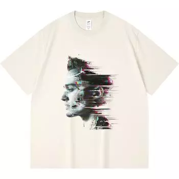 Футболка из 100% хлопка плотностью 230 г/м2 с футуристическим принтом в уличном стиле (0001) Футболки с принтом Смешная футболка из чесаного хлопка в стиле Харадзюку XS абрикосовый