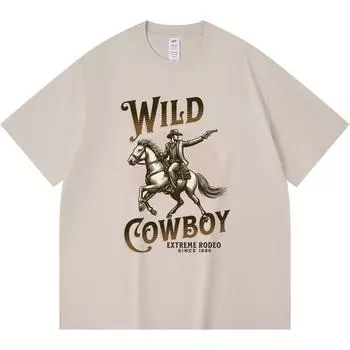 Футболка из 100% хлопка плотностью 230 г/м2 с принтом Wild Cowboy, забавная футболка из чесаного хлопка в стиле Харадзюку XS абрикосовый