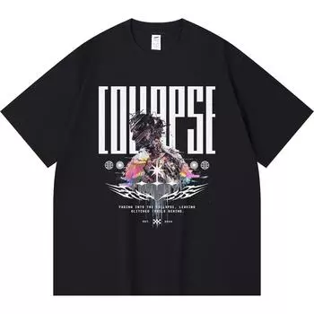 Футболка из 100% хлопка плотностью 230 г/м2 с принтом «Коллапс» Футболка из чесаного хлопка в стиле Харадзюку XS абрикосовый