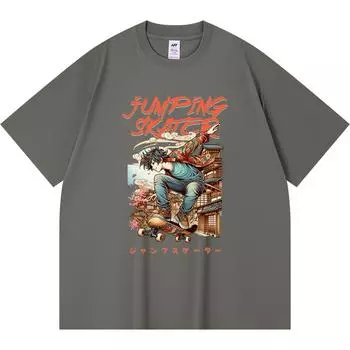Футболка из 100% хлопка плотностью 230 г/м2 с принтом японского аниме-прыгуна, футболки с забавным принтом в стиле Харадзюку из чесаного хлопка XS абрикосовый