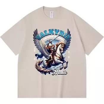 Футболка из 100% хлопка плотностью 230 г/м2 с принтом воина Валькирии, забавная футболка из чесаного хлопка в стиле Харадзюку XS абрикосовый