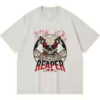 Футболка из 100% хлопка плотностью 230 г/м2 с принтом головы жнеца и металлической головы, забавная футболка из чесаного хлопка в стиле Харадзюку XS абрикосовый