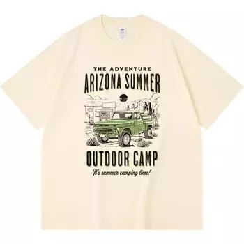 Футболка из 100% хлопка плотностью 230 г/м2 с принтом классического грузовика Arizona Outdoor Camp в смешном стиле Harajuku, футболка из чесаного хлопка XS абрикосовый