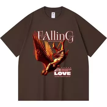 Футболка из 100% хлопка плотностью 230 г/м2 с принтом Falling With Love, забавная футболка из чесаного хлопка в стиле Харадзюку XS абрикосовый