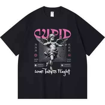 Футболка из 100% хлопка плотностью 230 г/м2 с принтом «Купидон летит» Футболки с забавным принтом в стиле Харадзюку из чесаного хлопка XS абрикосовый