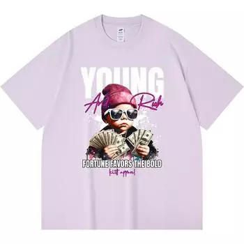 Футболка из 100% хлопка плотностью 230 г/м2 Футболки с принтом в уличном стиле для молодых и богатых людей Футболка из чесаного хлопка в стиле Харадзюку XS абрикосовый