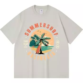 Футболка из 100% хлопка плотностью 230 г/м2, летняя футболка с принтом в стиле ретро и серфингом, забавная футболка из чесаного хлопка в стиле Харадзюку XS абрикосовый