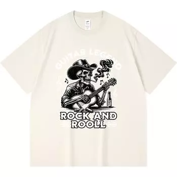 Футболка из 100% хлопка плотностью 230 г/м2 с принтом гитары, легенды рок-н-ролла, забавная футболка из чесаного хлопка в стиле Харадзюку XS абрикосовый