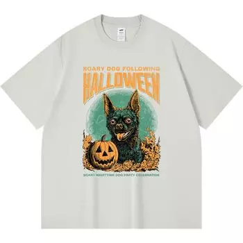 Футболка из 100% хлопка плотностью 230 г/м2 с принтом «Страшная собака после Хэллоуина», забавная футболка из чесаного хлопка в стиле Харадзюку XS абрикосовый