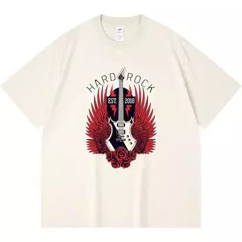 Футболка из 100% хлопка плотностью 230 г/м2 с принтом гитары и роз в стиле Харадзюку, футболка из чесаного хлопка XS абрикосовый